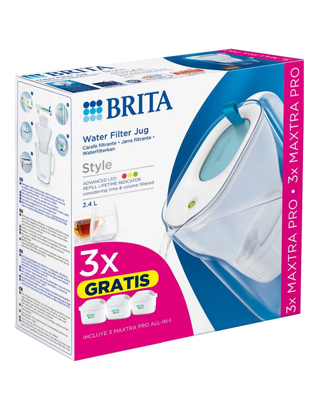 BRITA Jarra filtrante Cristal azul 2,5L 1 filtro MAXTRA PRO para hasta 1  mes de