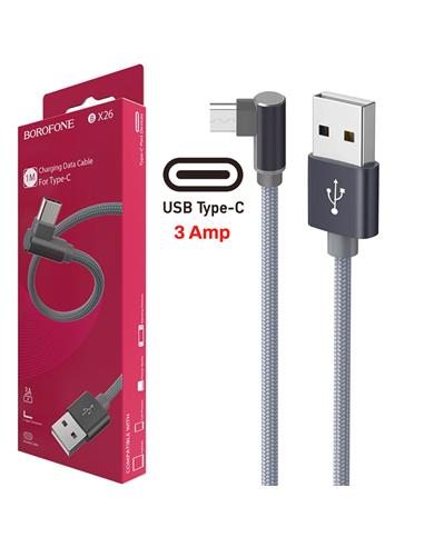 Cable USB a USB-C 1 metro 3 Amp Conexión 90º  Borofone BX26 Gris Metal