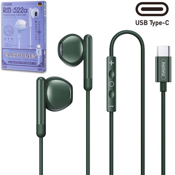 Remax RM-522a Auricular con cable USB-C Verde