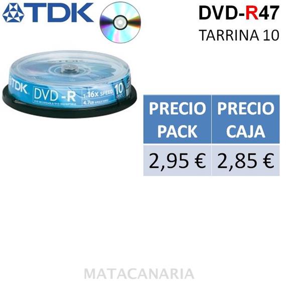 TDK DVD-R47 CBED10 (TARRINA 10 DVD)16 X 120 MIN 4.7GB