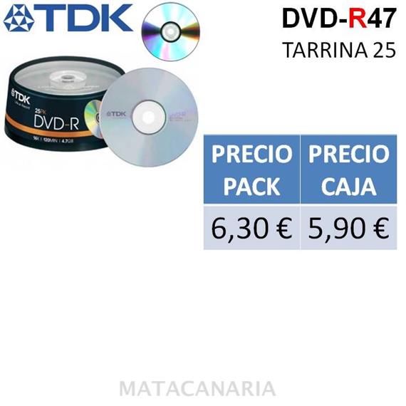 TDK DVD-R47 CBED25 (TARRINA 25 DVD) 16 X 120 MIN 4.7GB