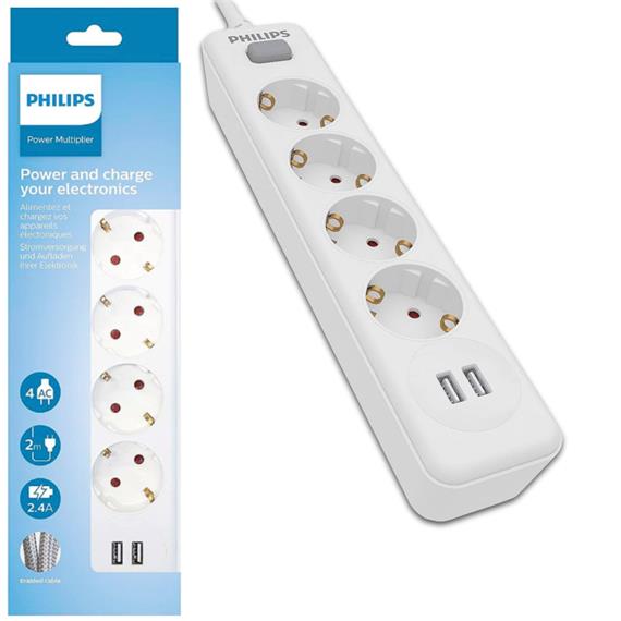 Philips SPN3042WA/19 Regleta 4 Enchufes 2 Usb