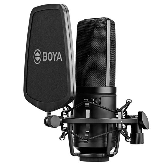 BOYA BY-M1000 Micrófono Condensador de diafragma Grande con Filtro Pop y Cable XLR