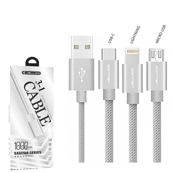 JELLICO CABLE LIGHTNING/MICRO USB/USB-C PLATA (GS-13)