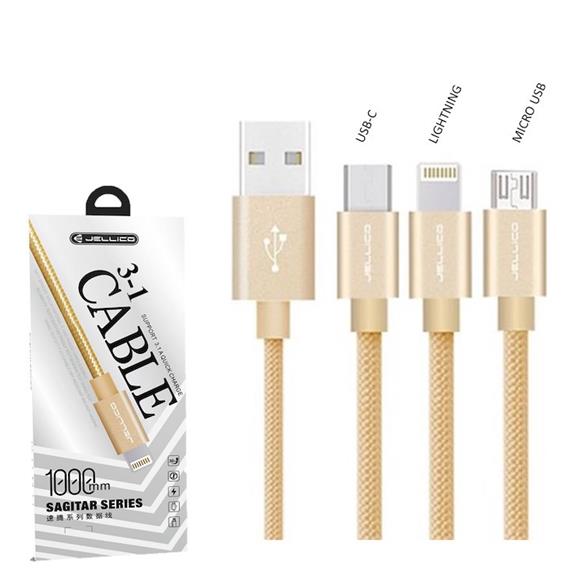 JELLICO CABLE LIGHTNING/MICRO USB/USB-C DORADO (GS-13)