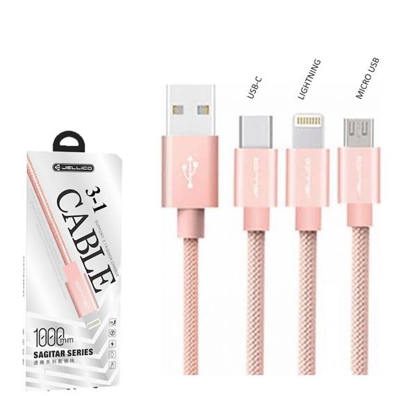 JELLICO CABLE LIGHTNING/MICRO USB/USB-C ORO ROSA (GS-13)