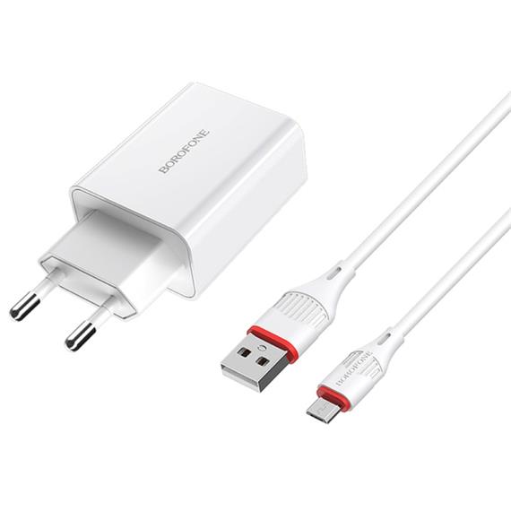 BOROFONE BA21A CARGADOR FAST QC3.0 MICRO USB WHITE