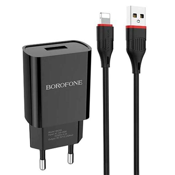 BOROFONE BA20A CARGADOR SINGLE 2.1A LIGHTNING Negro