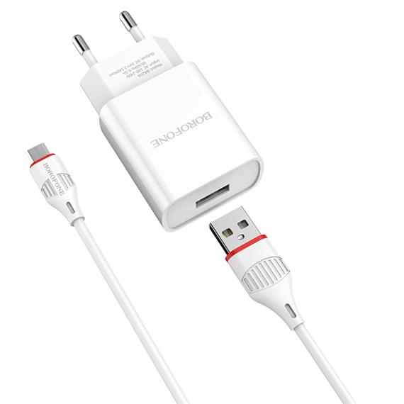 BOROFONE BA20A CARGADOR SINGLE 2.1A MICRO USB WHITE