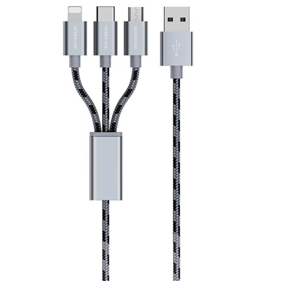 BOROFONE BX24 3 IN 1 LIGHTNING/MICRO USB/USB-C CABLE METAL GRIS