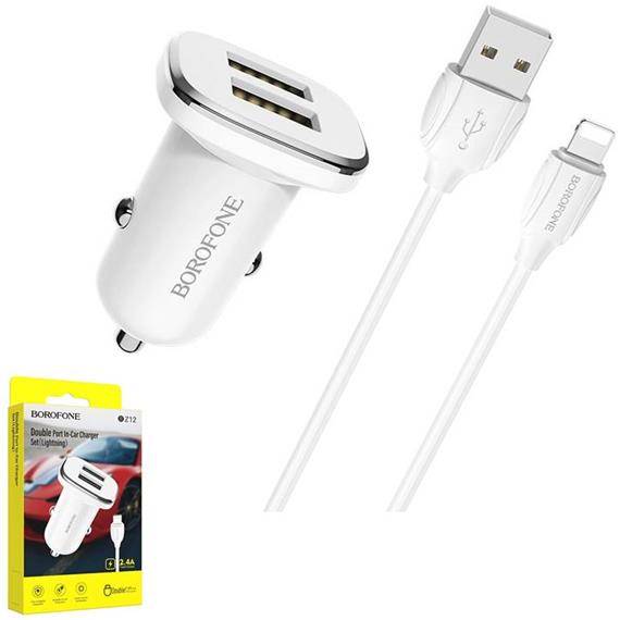 BOROFONE BZ12 CARGADOR COCHE WHITE (LIGHTNING)