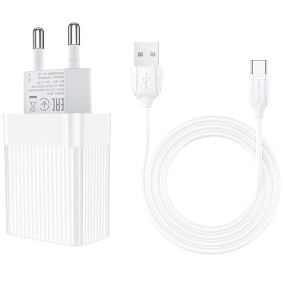 Cargador USB 18W+ Cable USB a USB-C Borofone BA47A Blanco