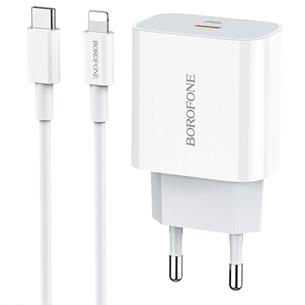 Cargador USB-C 20W + Cable USB-C a Lightning Borofone BA38A Plus Blanco