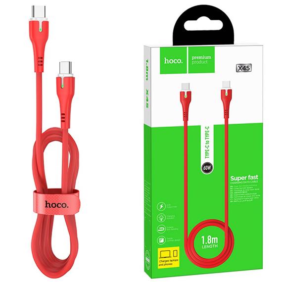 Cable USB-C a USB-C 1.8 Metros 60W Hoco X45 Reforzado Rojo