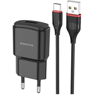 Cargador USB 2.1Amp + Cable USB a USB-C Borofone BA48A Negro