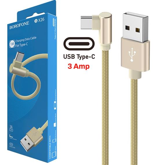 Cable USB a USB-C 1 metro 3 Amp Conexión 90º  Borofone BX26 Oro