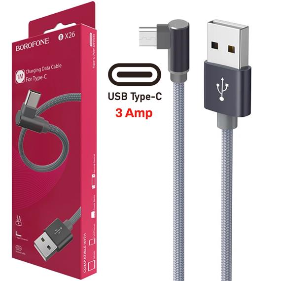 Cable USB a USB-C 1 metro 3 Amp Conexión 90º  Borofone BX26 Gris Metal