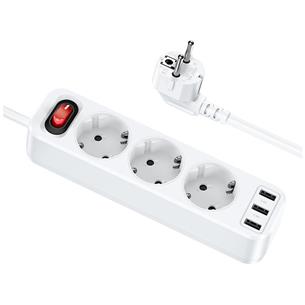 Hoco NS2 Regleta 3 Enchufes + 3 USB 2.4A 1.8 metros Blanco