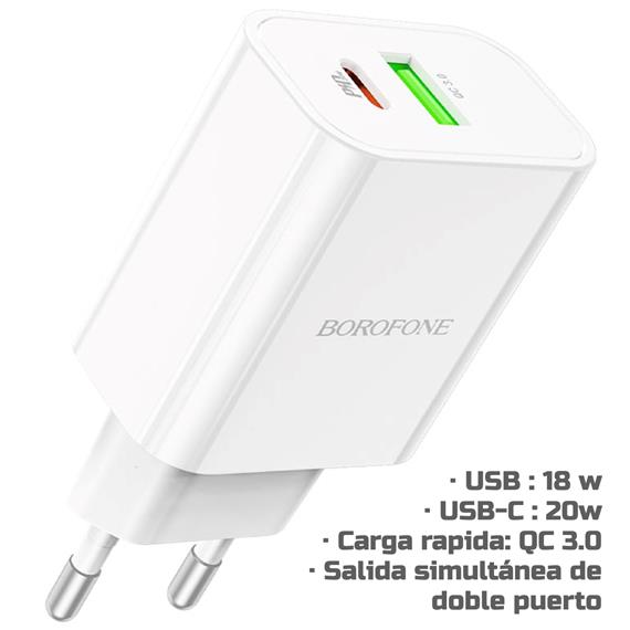 Cargador USB-C y USB 20W Borofone BA55A Blanco