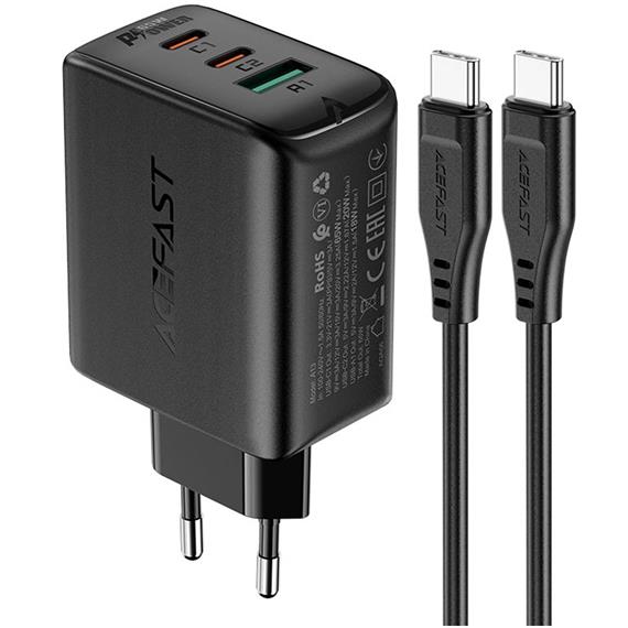 Acefast A13 PD 65W Cargador USB-C+USB-C+USB-A Negro