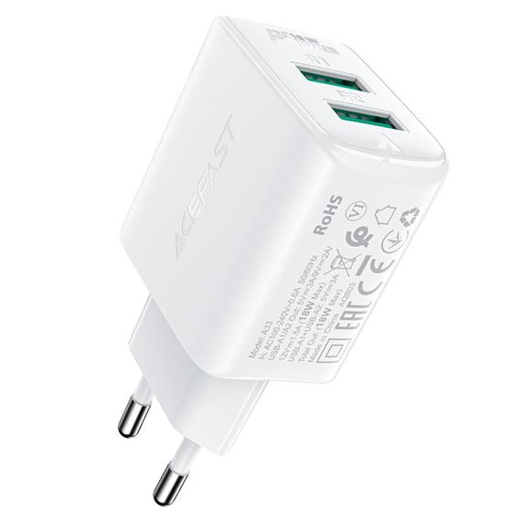 Acefast A33 QC18W Cargador USB-A-USB-A Blanco