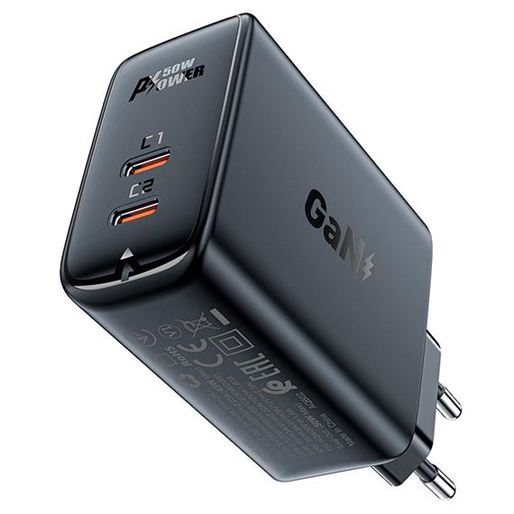 Acefast A29 PD 50W Cargador GaN USB-C+ USB-C Negro