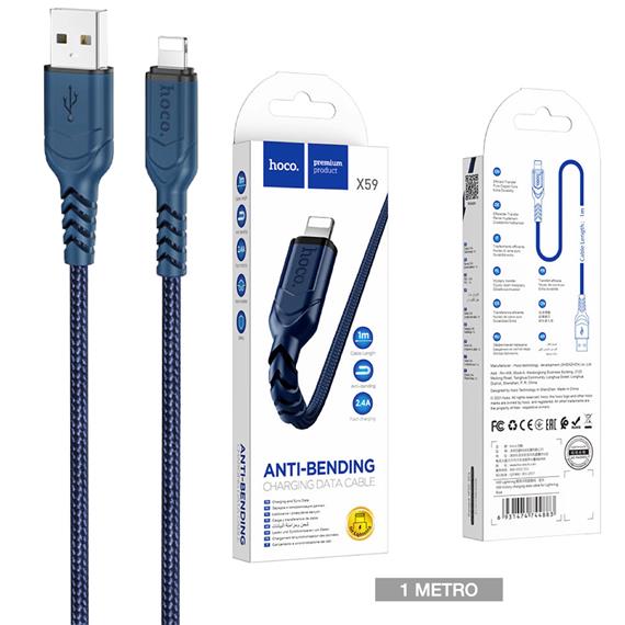 Cable USB a Lightning 1 m 2.4Amp Hoco X59 Victory Cuerda Azul