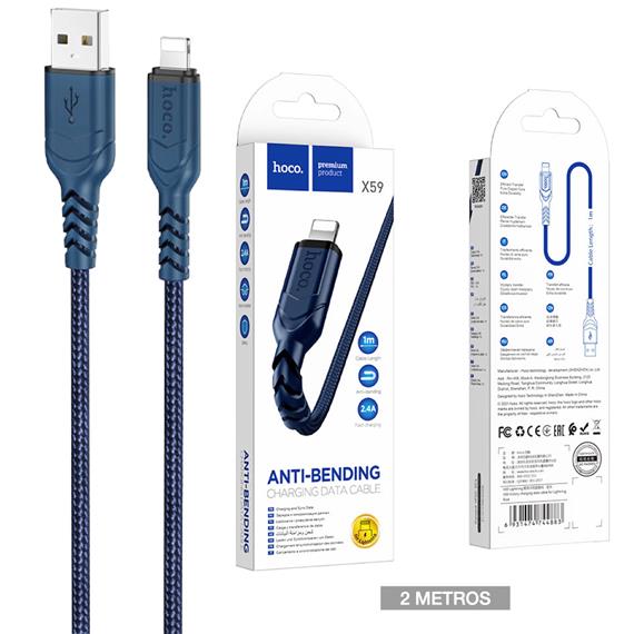 Cable USB a Lightning 2 m 2.4Amp Hoco X59 Victory Cuerda Azul