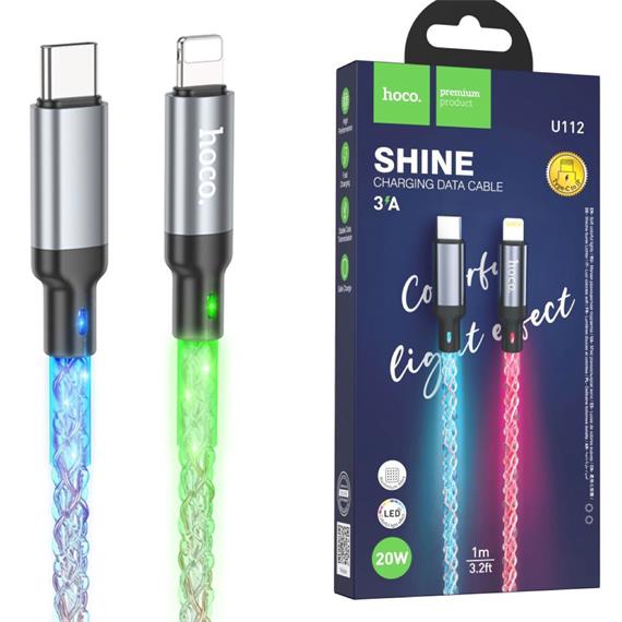 Cable USB-C a Lightning 1 metro 20W Hoco U112 Colores Luminoso