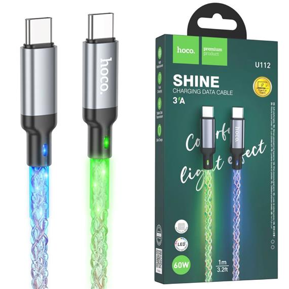 Cable USB-C a USB-C 1 m 60W Hoco U112 Shine Luminoso Gris