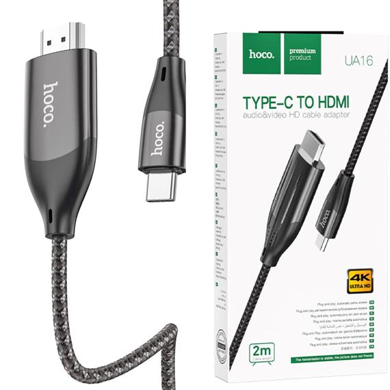 Cable USB-C a HDMI 4K 30Hz 2 m Hoco UA16 Negro