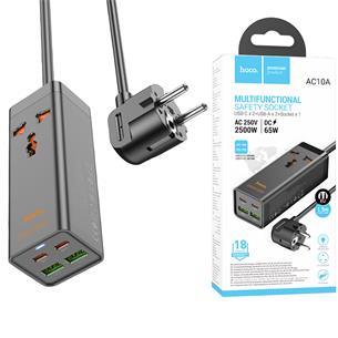 Cargador USB y USB-C 65W entrada Multipaís Hoco AC10A Blanco