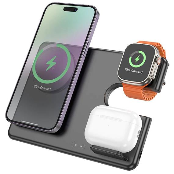 Hoco CQ1 Cargador 15W Inalámbrico y Magnético 3-1 para iPhone, watch y Airpods