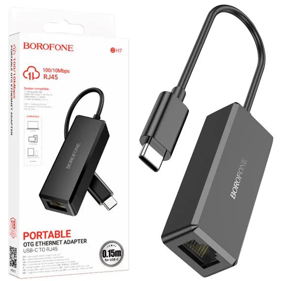 Borofone DH7 Adaptador USB-C a RJ45 Ethernet 100 Mbps Negro