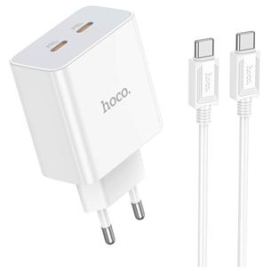 Cargador USB-C 35W x2 + Cable USB-C Hoco C108A Blanco