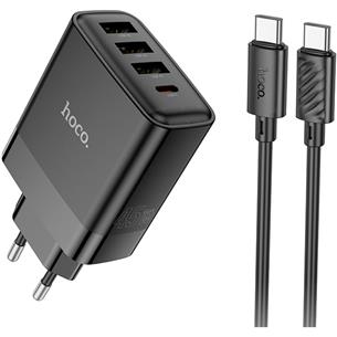 Cargador USB+ USB-C four-port PD45W + Cable USB-C a USB-C Hoco 127A Black