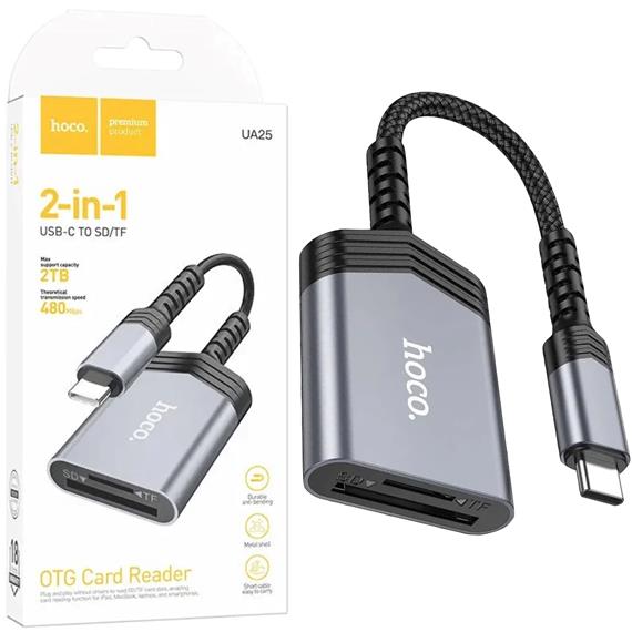 Hoco UA25 Lector USB-C para Tarjetas SD y Micro SD