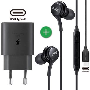 Cargador USB-C 25W+ Auricular AKG USB-C Samsung Pack Negro