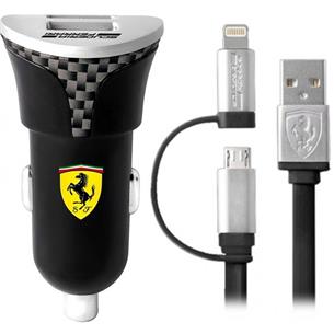 Cargador Coche USB 12-24v 2.4Amp + Lightning Ferrari FEBCCCBUNBK Negro