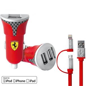 Cargador Coche USB 12-24v 2.4Amp + Lightning Ferrari FEBCCCBUNRE Rojo