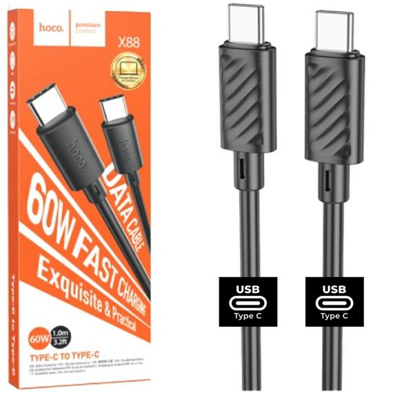 Cable USB-C a USB-C 1 metro 60W Hoco X88 Gratified Negro