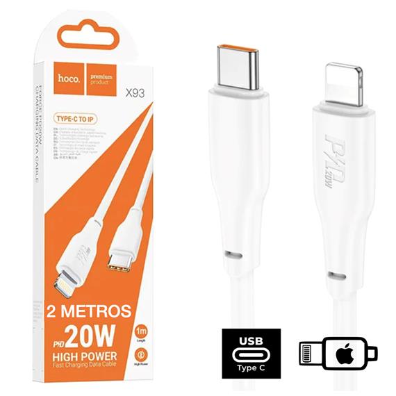 Cable USB-C a Lightning 2 metros 20W Hoco X93 Blanco