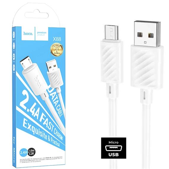 Cable USB a Micro 1 metro 3 amp Hoco X88 Blanco