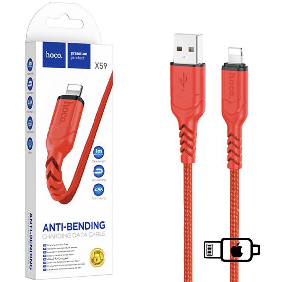 Cable USB a Lightning 1 metro 2.4Amp Hoco X59 Victory Cuerda Rojo