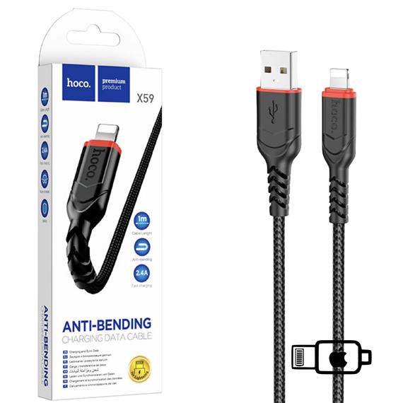 Cable USB a Lightning 2 metro 2.4Amp Hoco X59 Victory Cuerda Negro