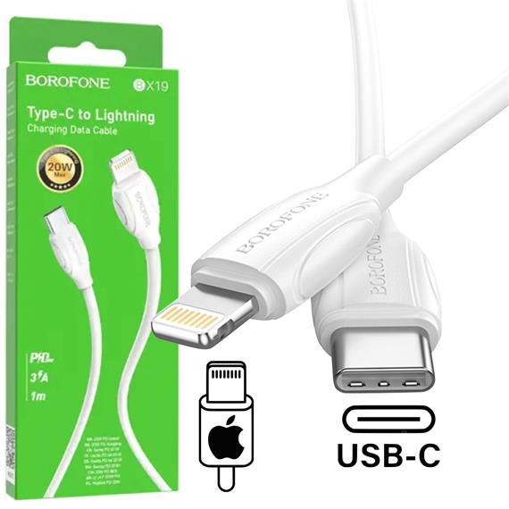 Cable USB-C a Lightning 1 metro 20W / 3 Amp Borofone BX19 Blanco