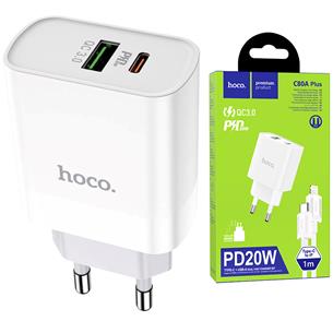 Hoco C80A Plus Cargador Rápido USB-A y USB-C 20W QC3.0 + Cable Lightning