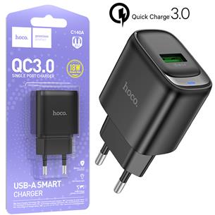 Hoco C140A Cargador USB-A QC 3.0 Negro