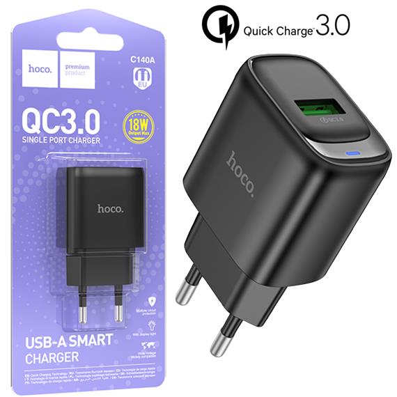 Hoco C140A Cargador USB-A QC 3.0 Negro