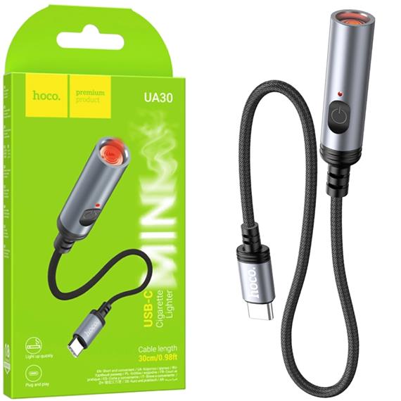 Hoco UA30 Mechero para Coche con Conexión USB-C y cable 30cm